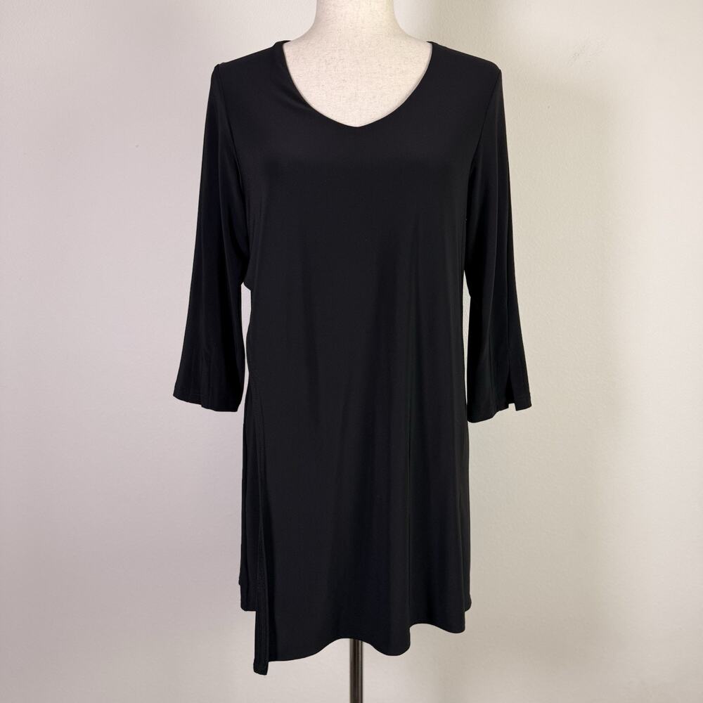 Sympli Tunic Top Asymmetrical Women's‎ 10 Black Stretch Quiet Luxury Comfort